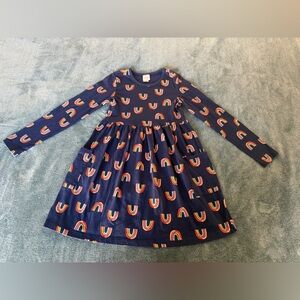 Hanna Andersson Long Sleeve Playground Dress Pockets Cotton Size 8 Navy Rainbow